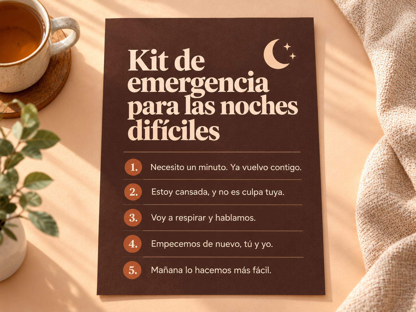 Página del kit de emergencia para las noches difíciles con 5 frases